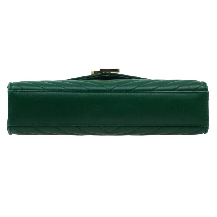 Pre Owned Saint Laurent Paris Green Leather Medium Cassandre Flap Bag