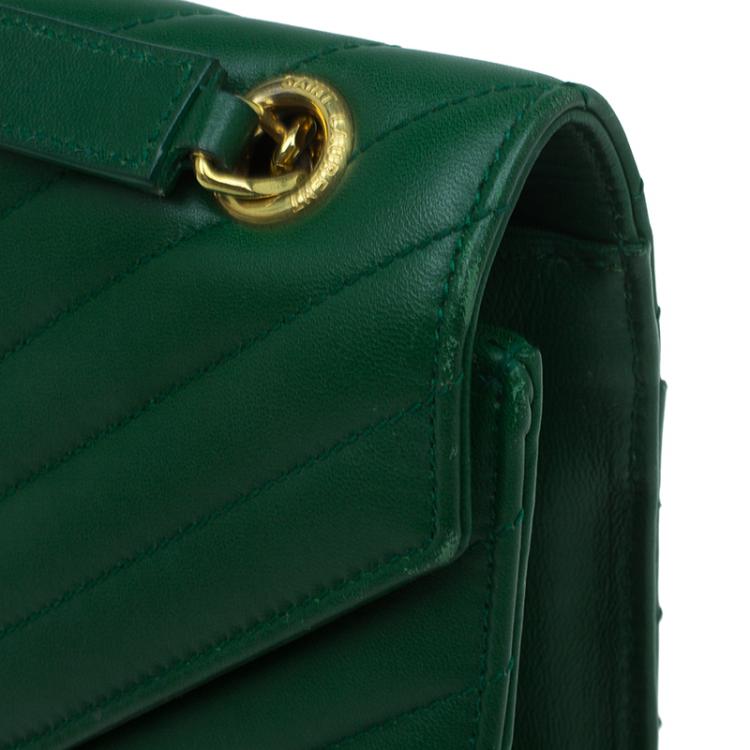 Pre Owned Saint Laurent Paris Green Leather Medium Cassandre Flap Bag