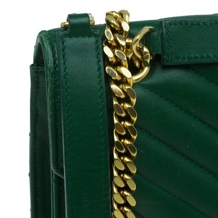 Pre Owned Saint Laurent Paris Green Leather Medium Cassandre Flap Bag
