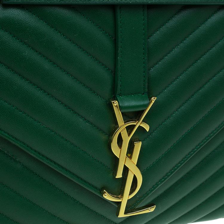 Pre Owned Saint Laurent Paris Green Leather Medium Cassandre Flap Bag