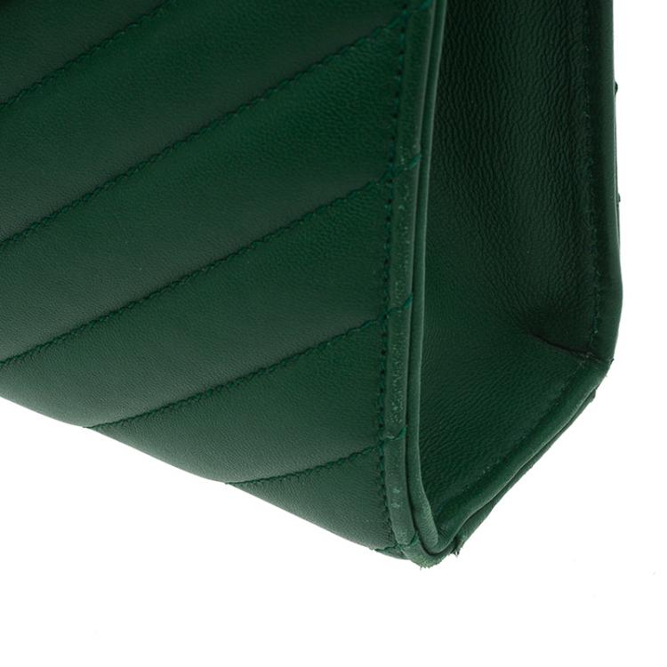 Pre Owned Saint Laurent Paris Green Leather Medium Cassandre Flap Bag