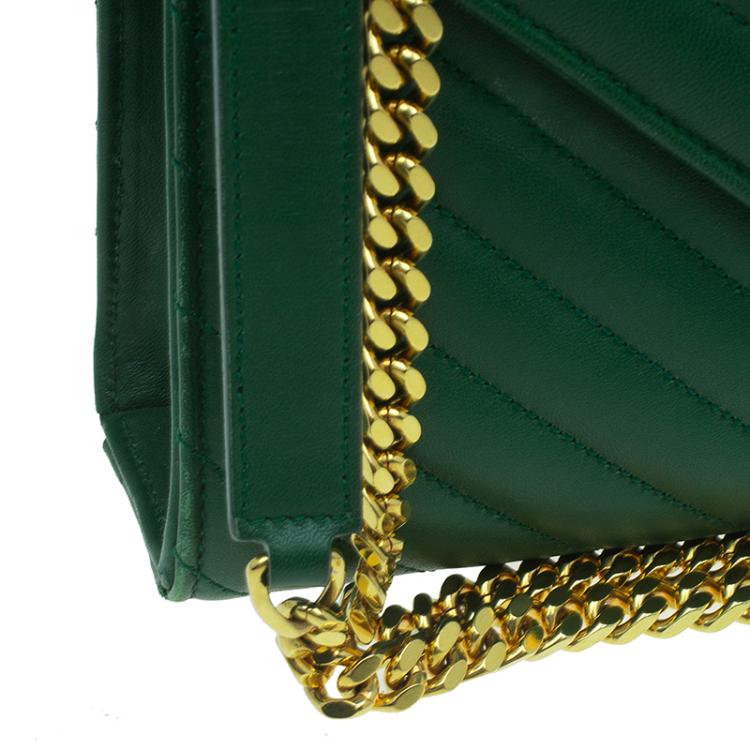 Pre Owned Saint Laurent Paris Green Leather Medium Cassandre Flap Bag