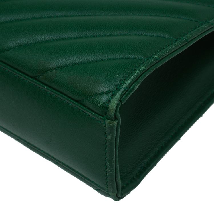 Pre Owned Saint Laurent Paris Green Leather Medium Cassandre Flap Bag