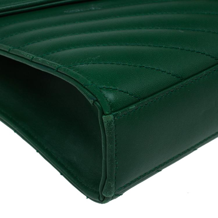 Pre Owned Saint Laurent Paris Green Leather Medium Cassandre Flap Bag