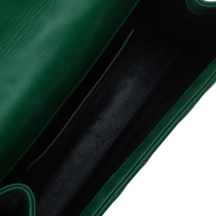 Pre Owned Saint Laurent Paris Green Leather Medium Cassandre Flap Bag