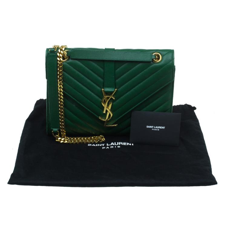 Pre Owned Saint Laurent Paris Green Leather Medium Cassandre Flap Bag