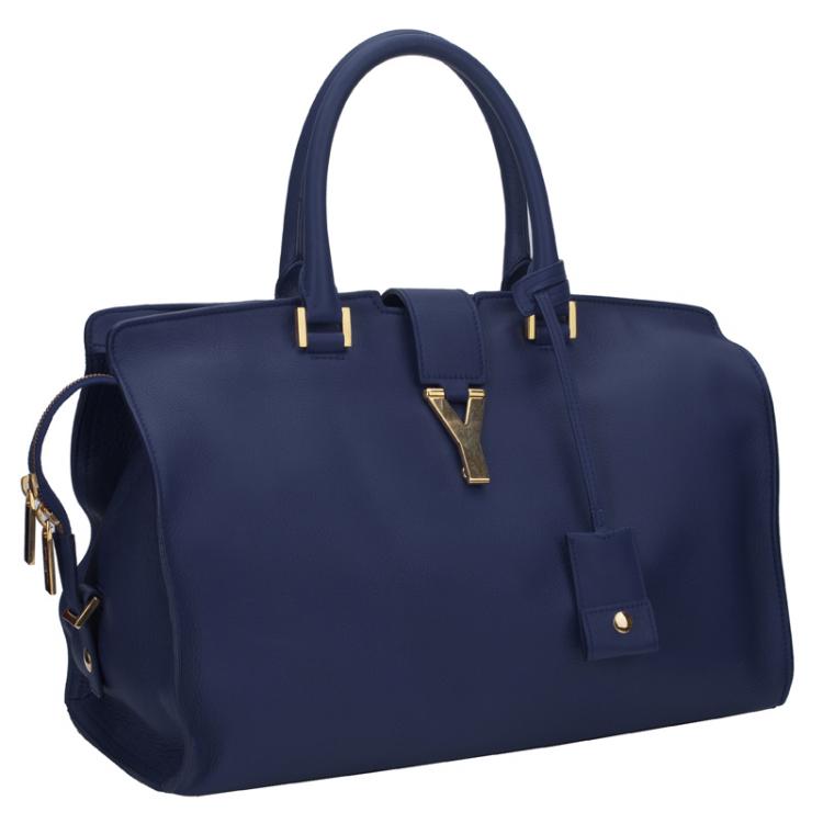 Yves Saint Laurent YSL Navy Leather Cabas ChYc Y Flap Bag