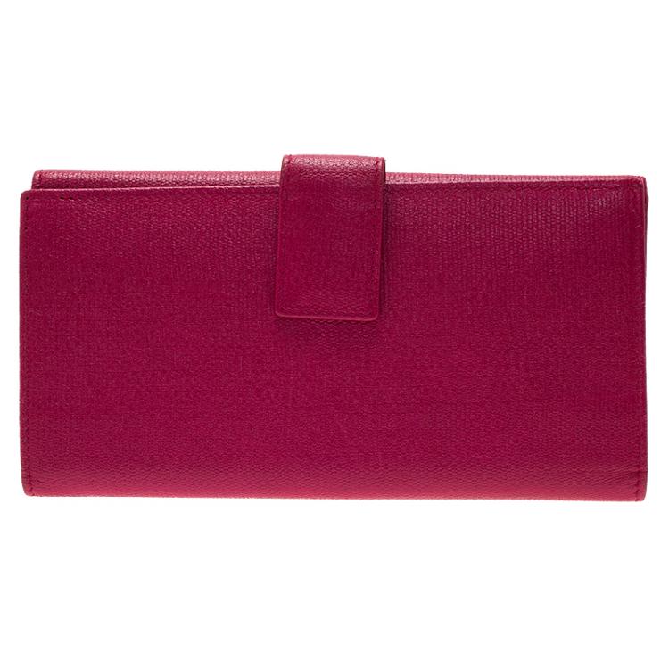 Pre Owned Saint Laurent Paris Pink Leather Ligne Y Charm Flap Wallet 