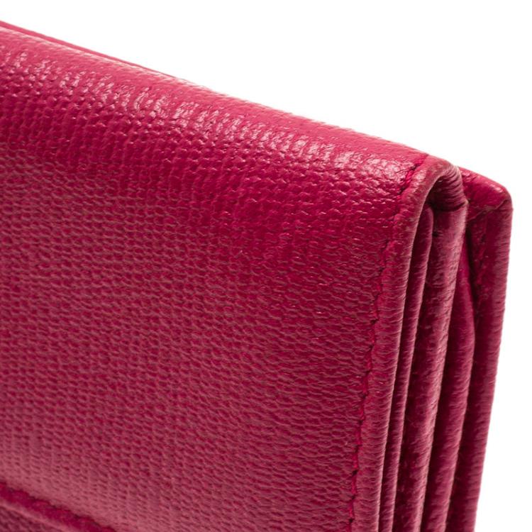 Pre Owned Saint Laurent Paris Pink Leather Ligne Y Charm Flap Wallet 