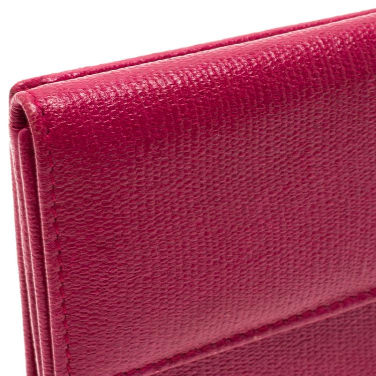 Pre Owned Saint Laurent Paris Pink Leather Ligne Y Charm Flap Wallet 