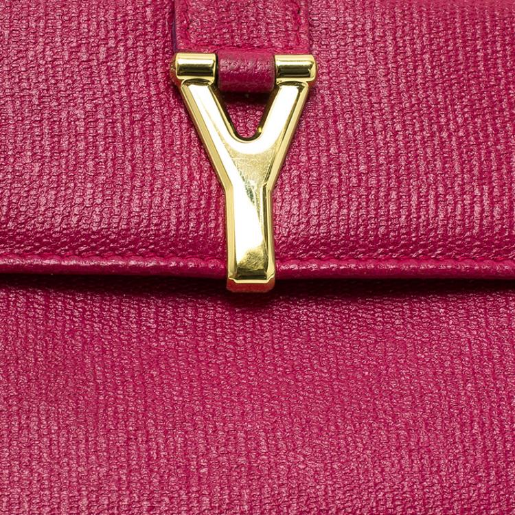 Pre Owned Saint Laurent Paris Pink Leather Ligne Y Charm Flap Wallet 
