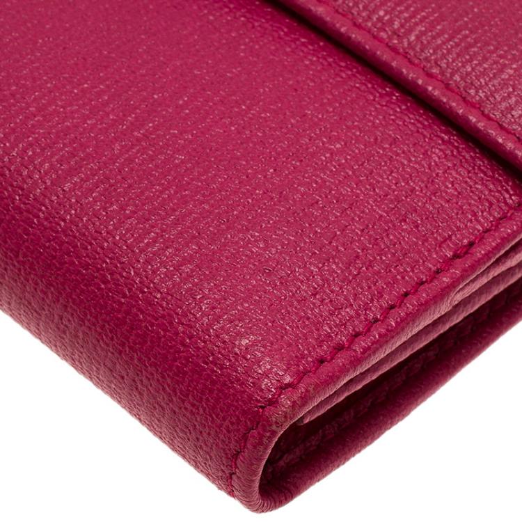 Pre Owned Saint Laurent Paris Pink Leather Ligne Y Charm Flap Wallet 
