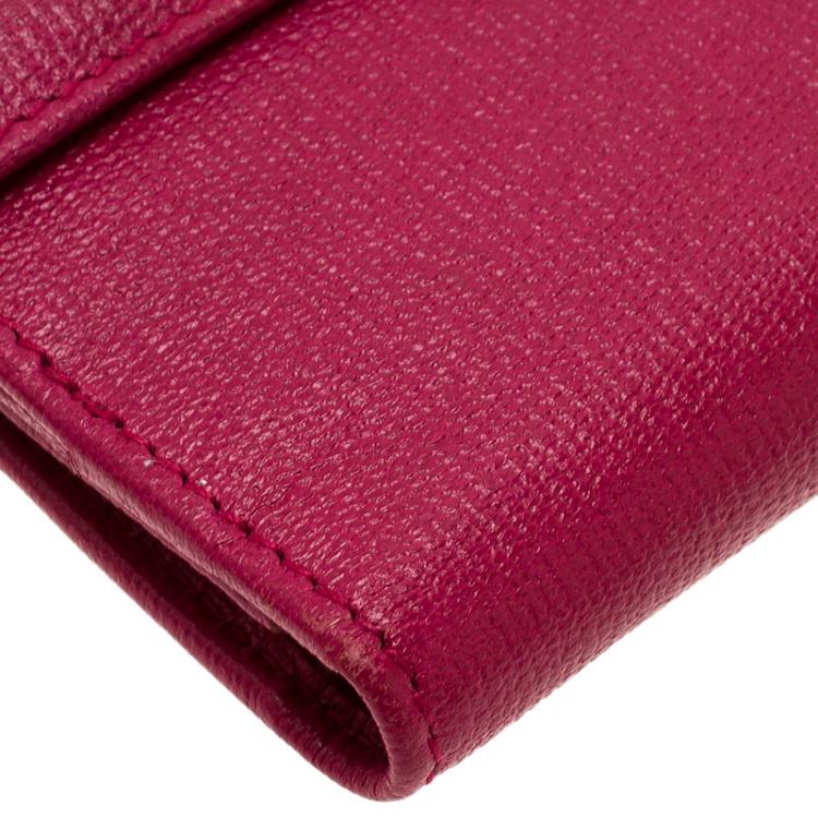 Pre Owned Saint Laurent Paris Pink Leather Ligne Y Charm Flap Wallet 