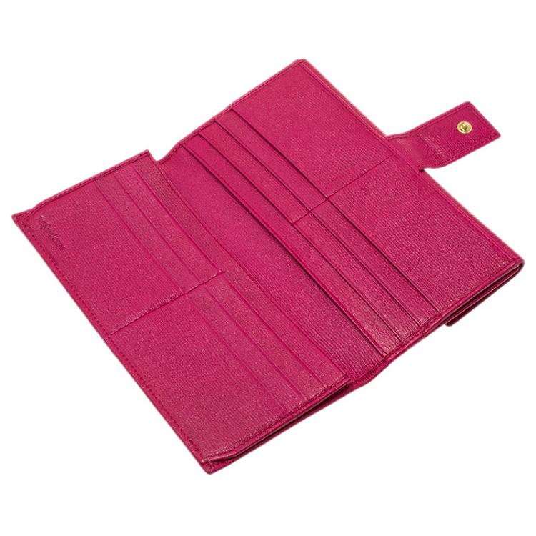 Pre Owned Saint Laurent Paris Pink Leather Ligne Y Charm Flap Wallet 