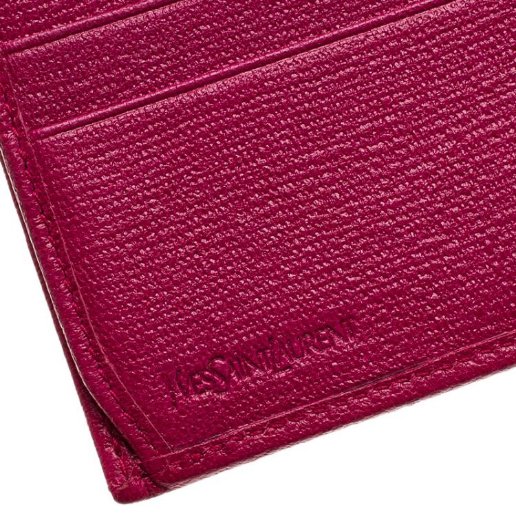Pre Owned Saint Laurent Paris Pink Leather Ligne Y Charm Flap Wallet 