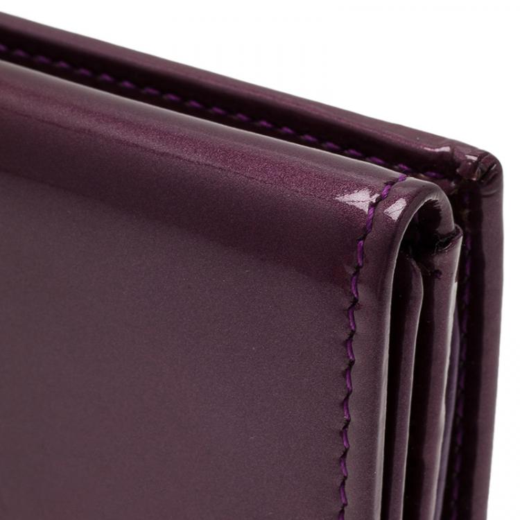 Pre Owned Saint Laurent Paris Purple Patent Logo Embossed Flap Wallet 