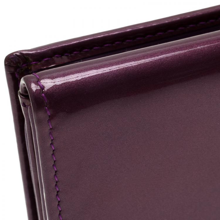 Pre Owned Saint Laurent Paris Purple Patent Logo Embossed Flap Wallet 