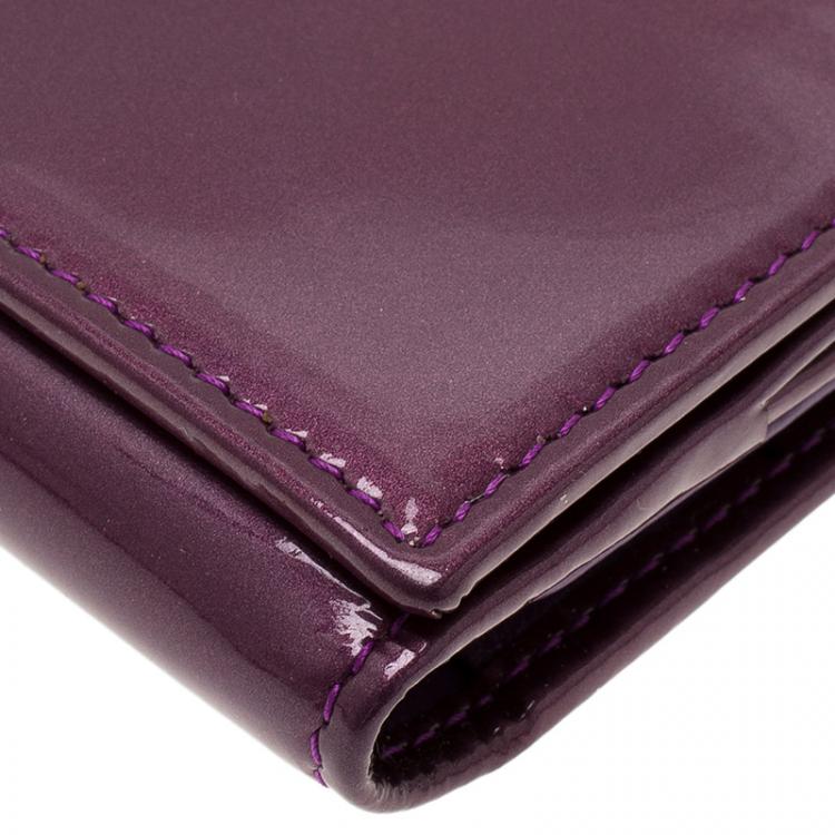 Pre Owned Saint Laurent Paris Purple Patent Logo Embossed Flap Wallet 