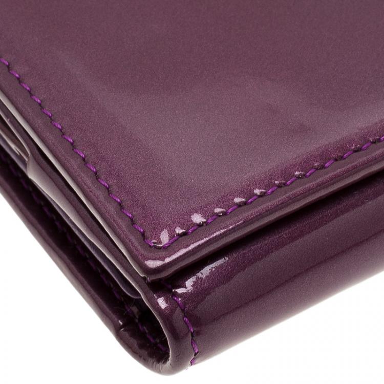 Pre Owned Saint Laurent Paris Purple Patent Logo Embossed Flap Wallet 