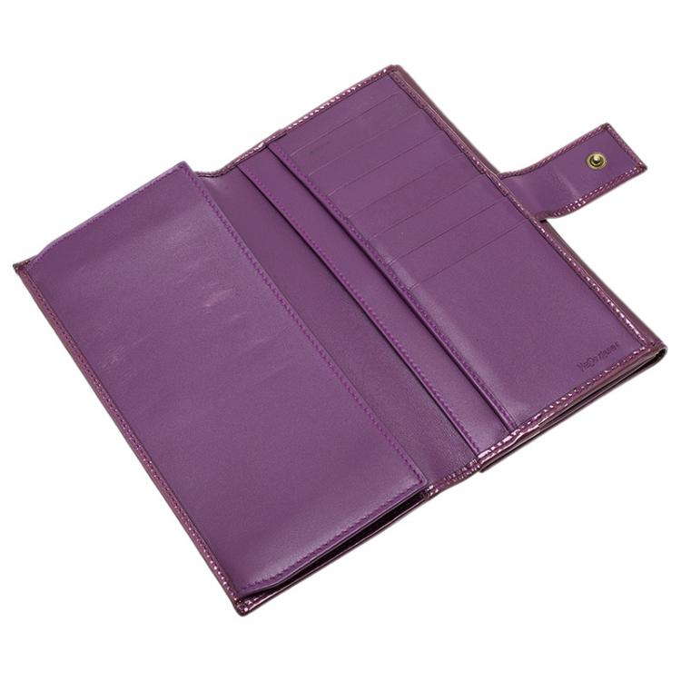 Pre Owned Saint Laurent Paris Purple Patent Logo Embossed Flap Wallet 