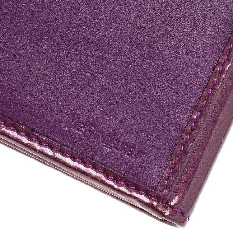 Pre Owned Saint Laurent Paris Purple Patent Logo Embossed Flap Wallet 