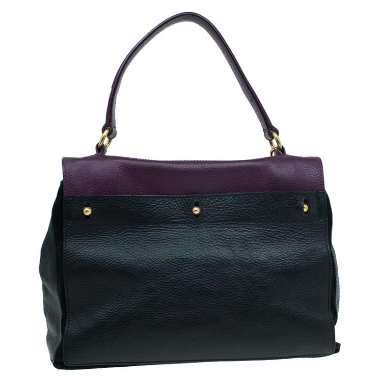 Pre Owned Saint Laurent Paris Black/Purple Leather Medium Muse Two Satchel