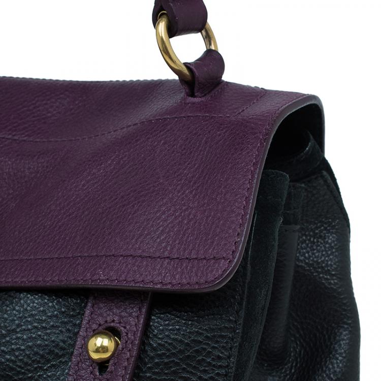Pre Owned Saint Laurent Paris Black/Purple Leather Medium Muse Two Satchel
