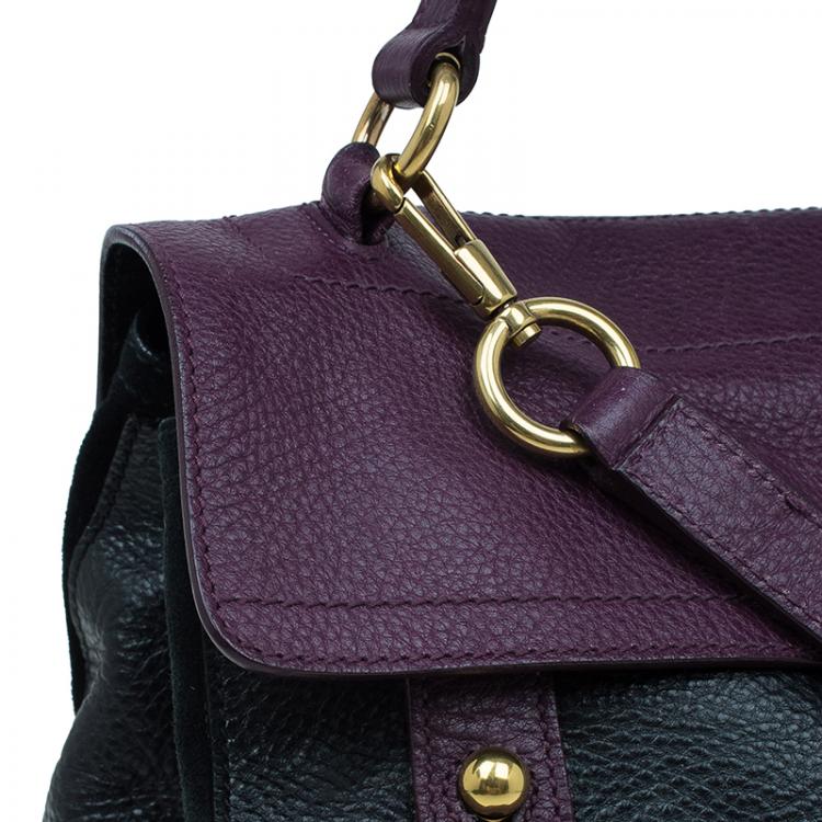 Pre Owned Saint Laurent Paris Black/Purple Leather Medium Muse Two Satchel