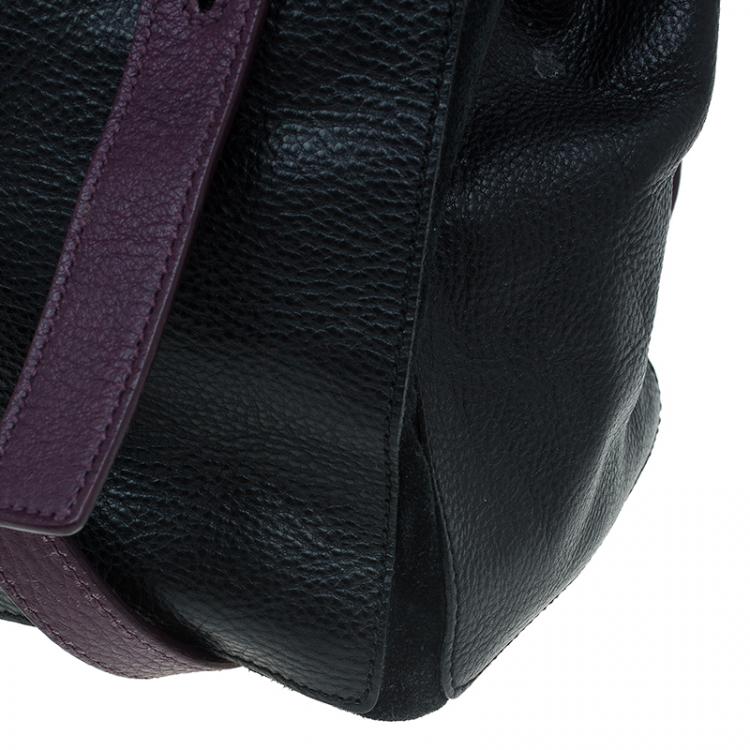 Pre Owned Saint Laurent Paris Black/Purple Leather Medium Muse Two Satchel