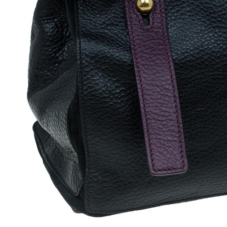 Pre Owned Saint Laurent Paris Black/Purple Leather Medium Muse Two Satchel