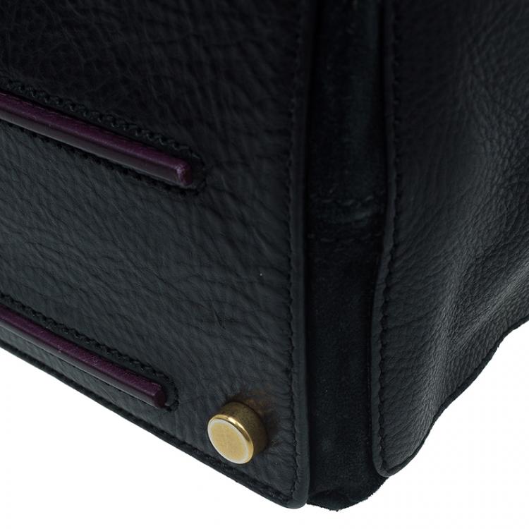 Pre Owned Saint Laurent Paris Black/Purple Leather Medium Muse Two Satchel