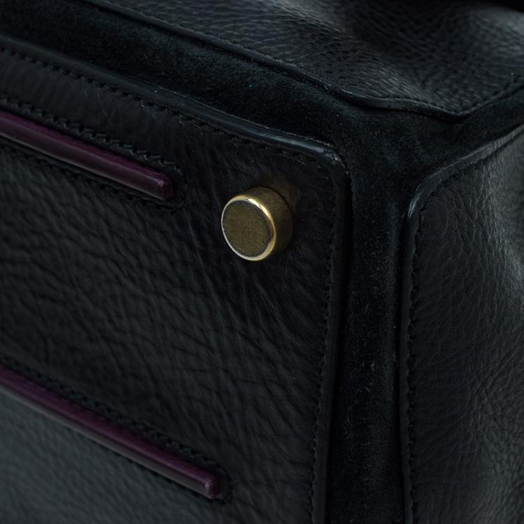 Pre Owned Saint Laurent Paris Black/Purple Leather Medium Muse Two Satchel