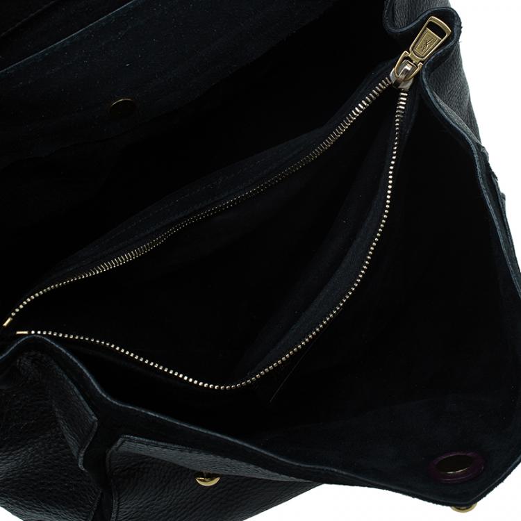 Pre Owned Saint Laurent Paris Black/Purple Leather Medium Muse Two Satchel