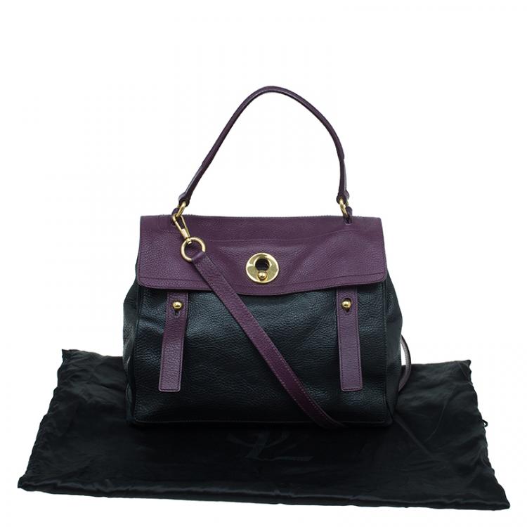 Pre Owned Saint Laurent Paris Black/Purple Leather Medium Muse Two Satchel
