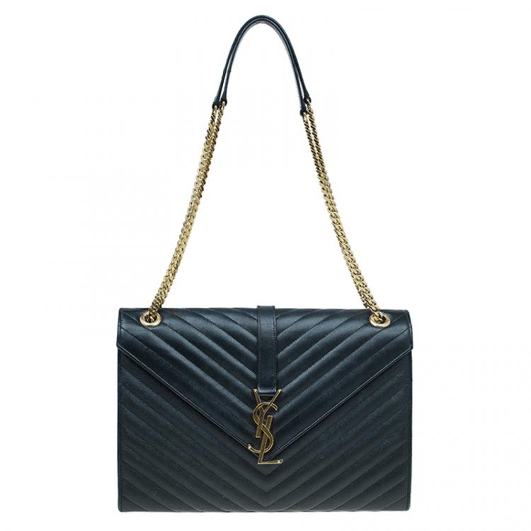 Pre Owned Saint Laurent Paris Black Leather Large Cassandre Flap Bag