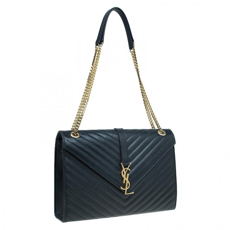 Pre Owned Saint Laurent Paris Black Leather Large Cassandre Flap Bag