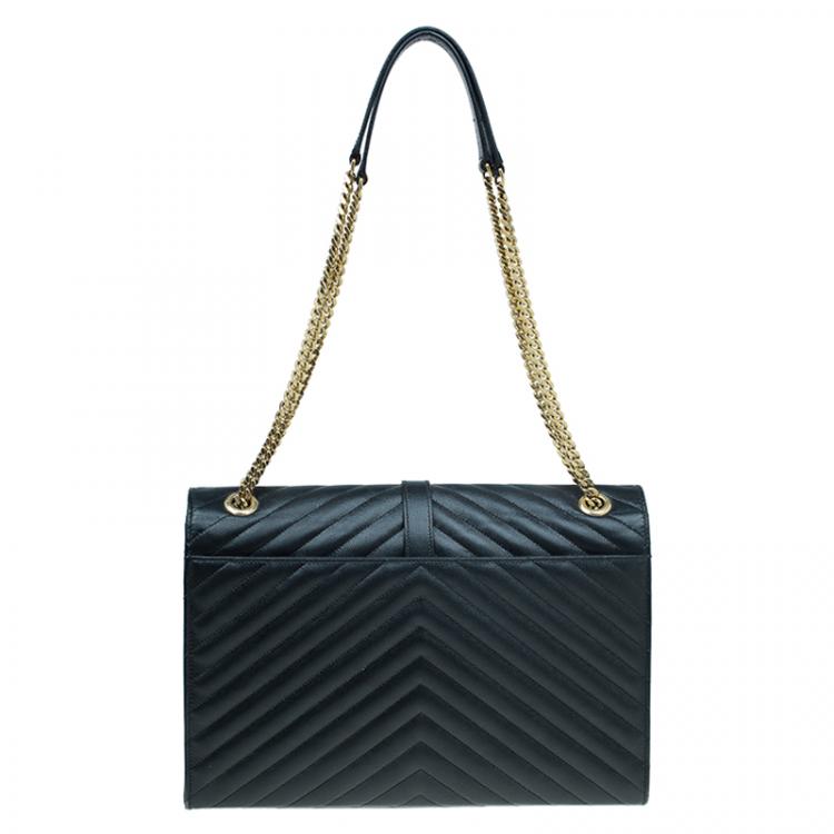 Pre Owned Saint Laurent Paris Black Leather Large Cassandre Flap Bag