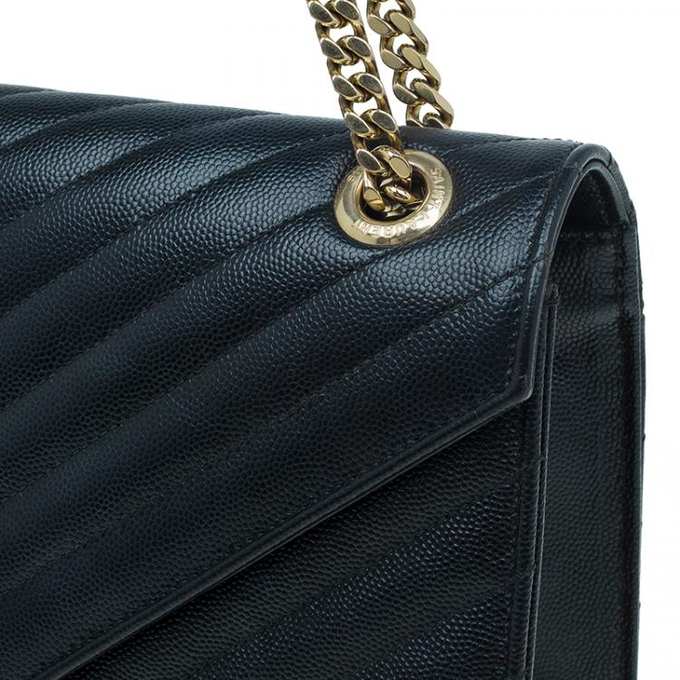 Pre Owned Saint Laurent Paris Black Leather Large Cassandre Flap Bag