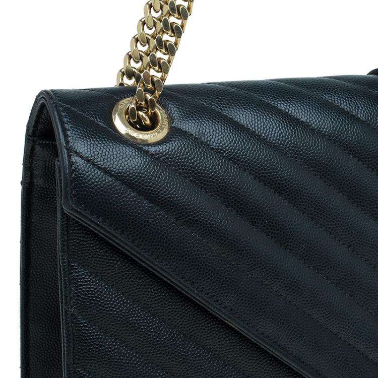 Pre Owned Saint Laurent Paris Black Leather Large Cassandre Flap Bag