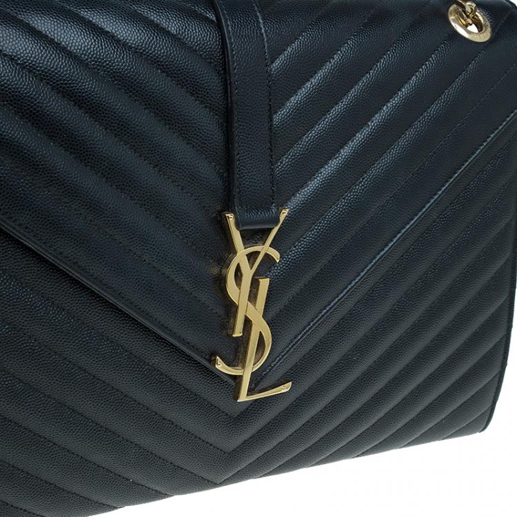 Pre Owned Saint Laurent Paris Black Leather Large Cassandre Flap Bag