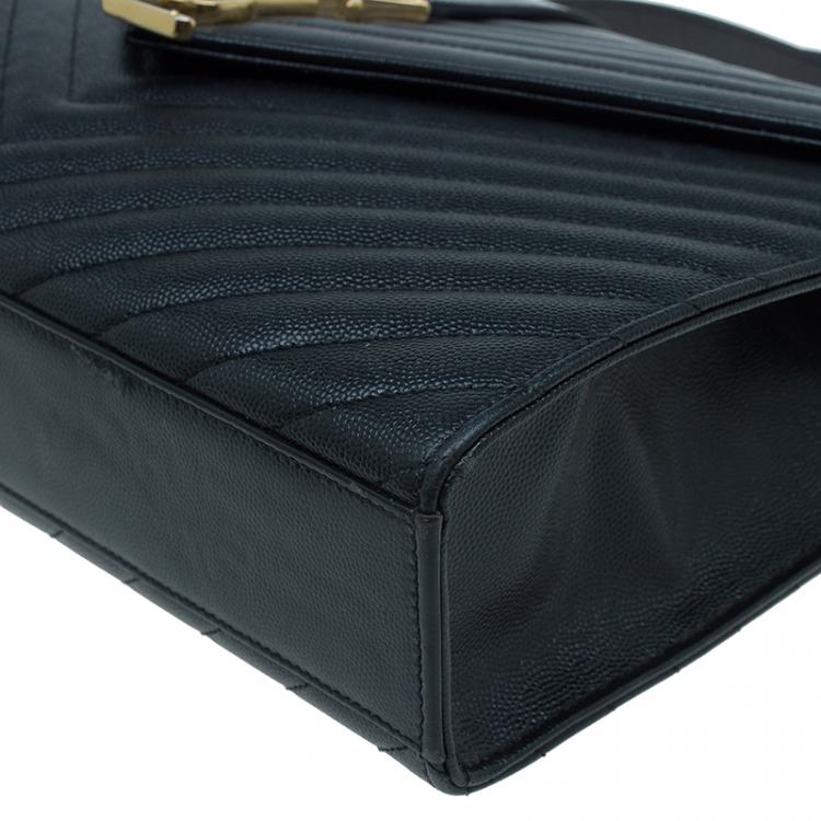 Pre Owned Saint Laurent Paris Black Leather Large Cassandre Flap Bag
