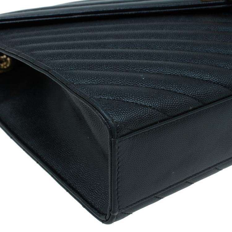 Pre Owned Saint Laurent Paris Black Leather Large Cassandre Flap Bag