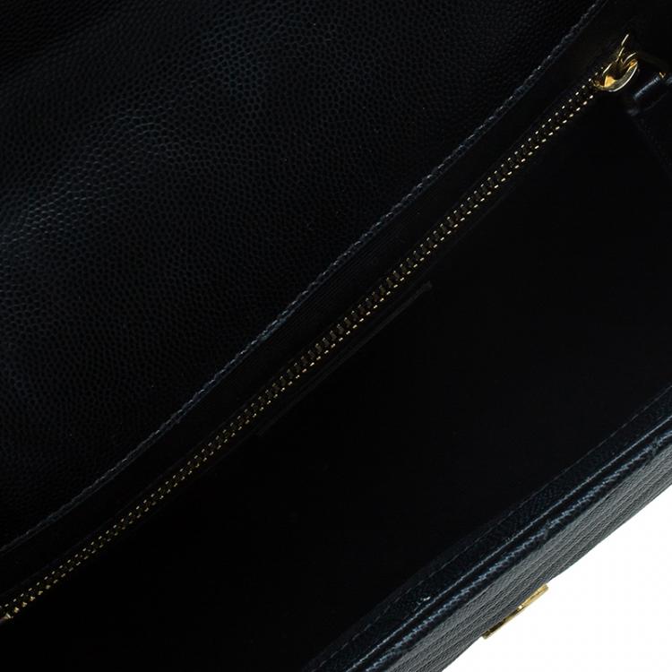 Pre Owned Saint Laurent Paris Black Leather Large Cassandre Flap Bag