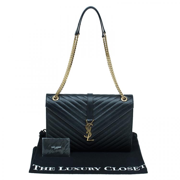 Pre Owned Saint Laurent Paris Black Leather Large Cassandre Flap Bag