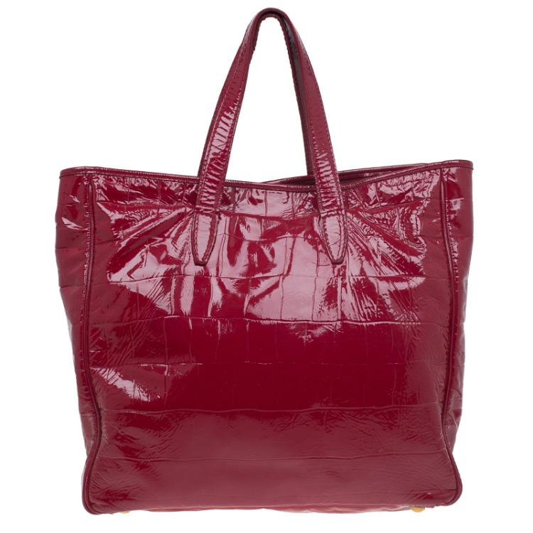 Pre Owned Saint Laurent Paris Red Croc Embossed Patent Leather Raspail North South Tote 