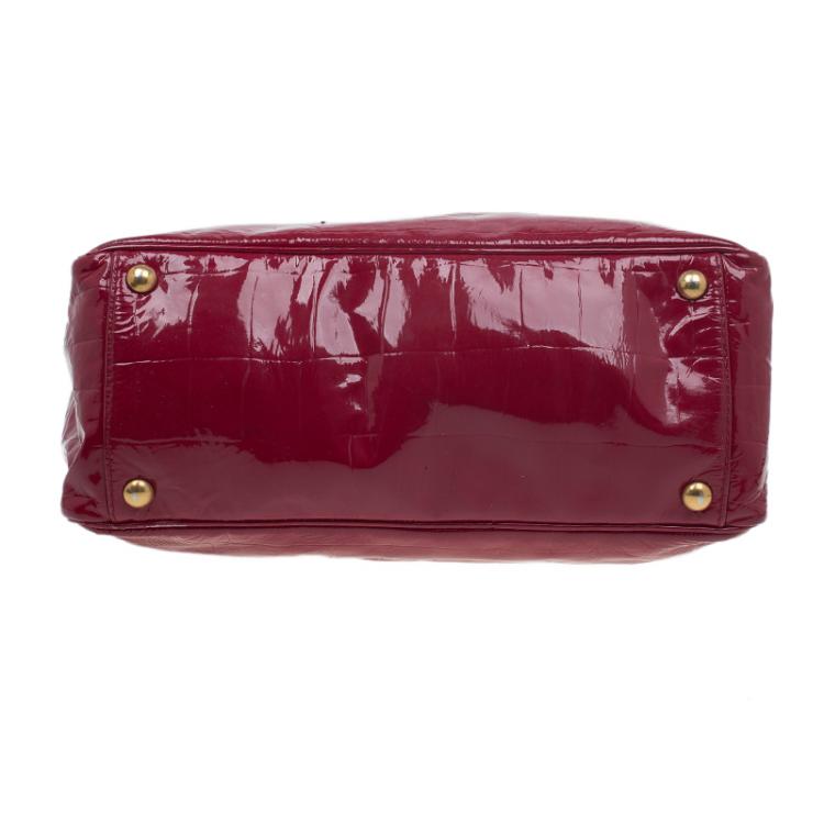 Pre Owned Saint Laurent Paris Red Croc Embossed Patent Leather Raspail North South Tote 