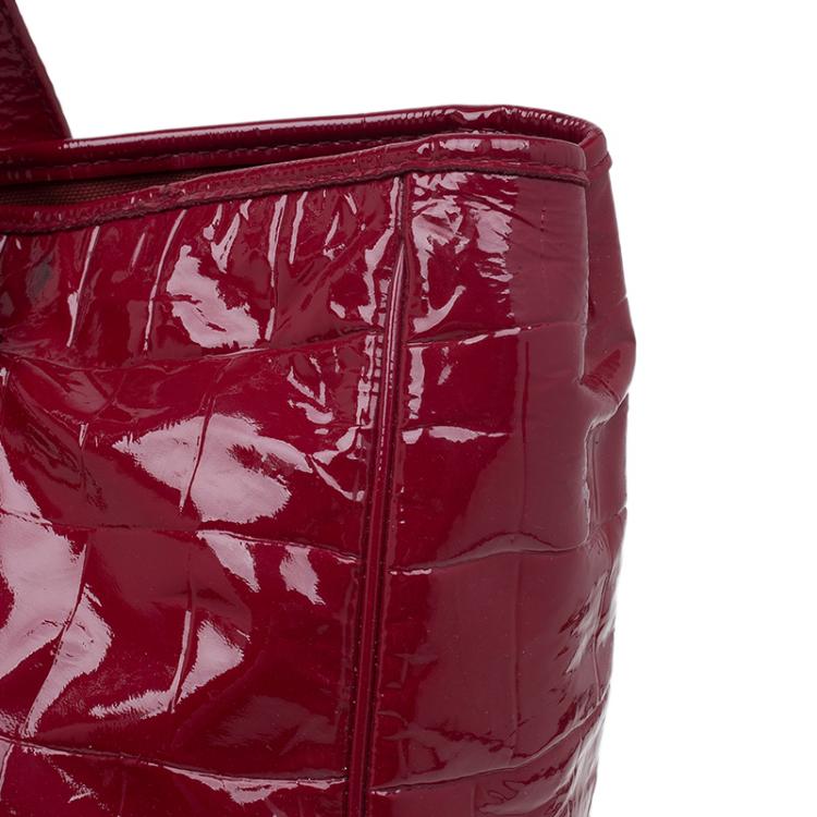 Pre Owned Saint Laurent Paris Red Croc Embossed Patent Leather Raspail North South Tote 