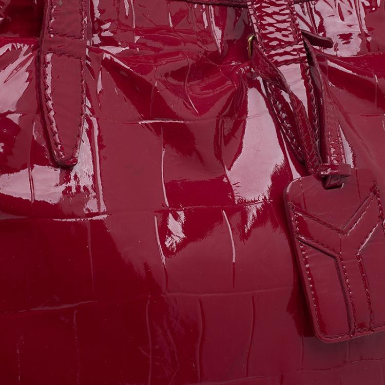 Pre Owned Saint Laurent Paris Red Croc Embossed Patent Leather Raspail North South Tote 