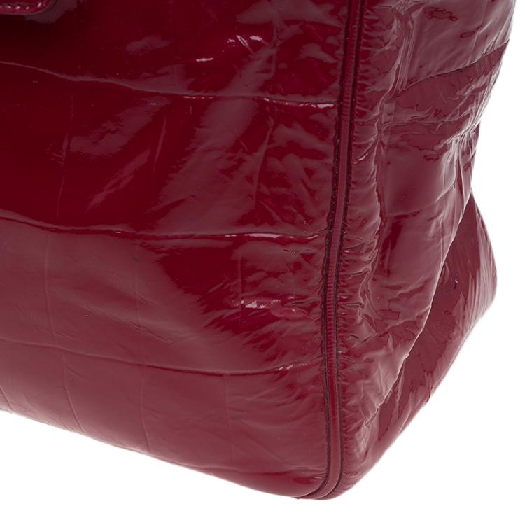 Pre Owned Saint Laurent Paris Red Croc Embossed Patent Leather Raspail North South Tote 