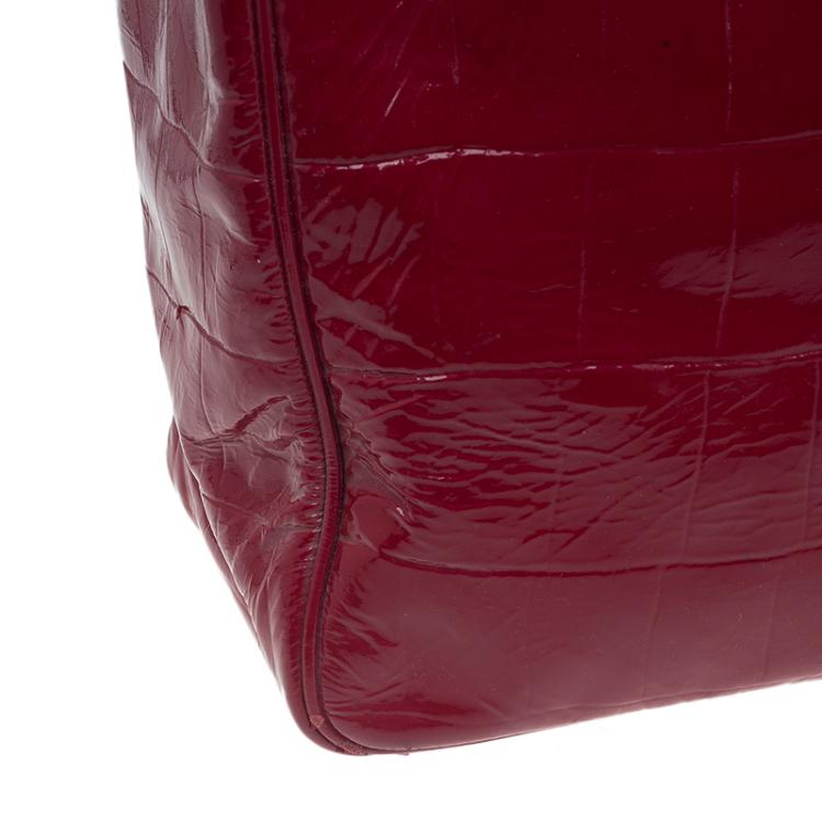 Pre Owned Saint Laurent Paris Red Croc Embossed Patent Leather Raspail North South Tote 